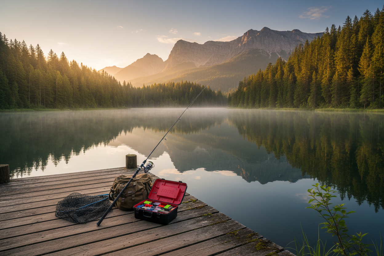 Escena de pesca y naturaleza